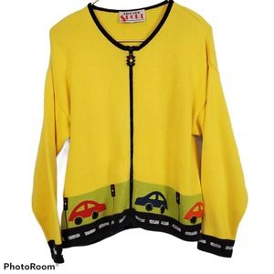 Vintage Zippered Knitted Jacket  by Richard Sport. Traffic Scene with Cars